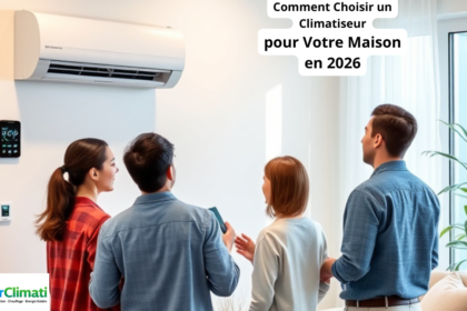 Famille choisissant un climatiseur mural moderne pour une maison en 2026